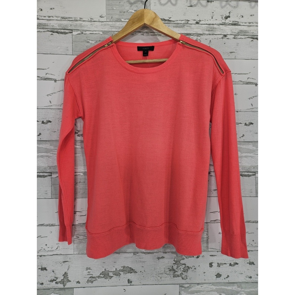 J.Crew Womens XS Coral Pink 100% Merino Wool Shoulder Zipper Sweater